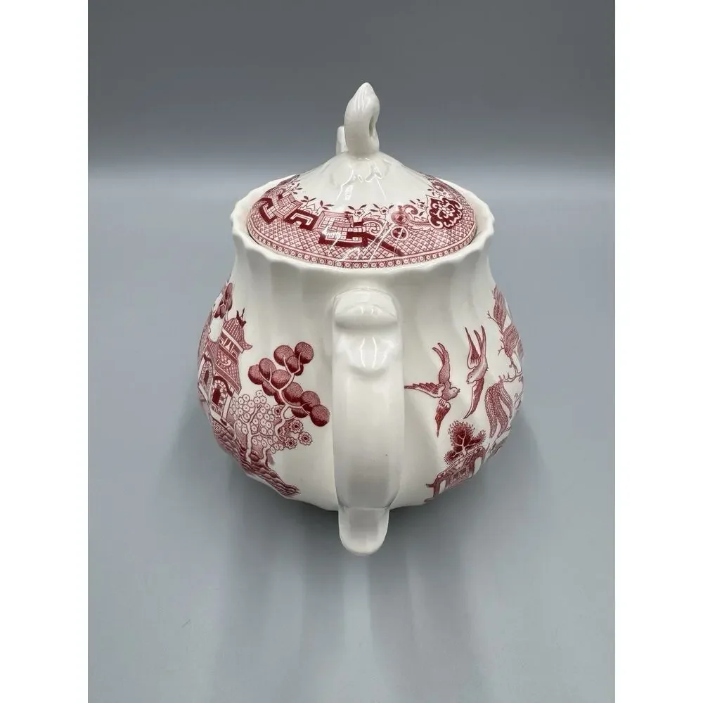Vintage Royal Wessex Willow Rosa Red White Lidded Teapot Asian Design